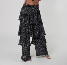 This Palazzo Pants is stunning,very stylish,great for Summer and spring,made with polyester chiffon crepe fabric. Care Instructions: Machine Wash and Air Dry or Dry Clean only. Luxury Fitted Palazzo Set With Ruffles, Black Wide Leg Bottoms With Ruffles, Eid Black Semi-stitched Palazzo Set, Elegant Black Floor-length Palazzo Set, Chiffon Wide-leg Pants With Elastic Waistband, Yellow Bathing Suit, Chiffon Kaftan, Infinity Dress, Palazzo Pants