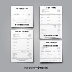 three receipts with barcodes on them and the words cash receipt written in black ink