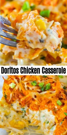 two pictures showing different types of mexican casserole with chicken and vegetables on top