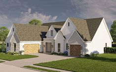 this is an artist's rendering of a two - story house with garages