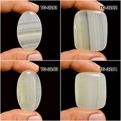 four pictures showing different shapes and sizes of glass beads, each with an oval shape