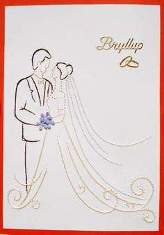 a wedding card with a drawing of a bride and groom holding each other's hand