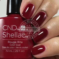 nails.quenalbertini: CND Shellac Rouge Rite | Chickettes More Cnd Shellac Oxblood, Cnd Red Shellac Colors, Gel Nail Polish Colors