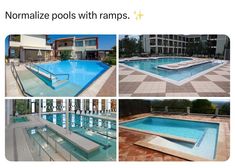 there are pictures of different pools with ramps