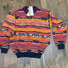 Original Vintage Sweater In Multicolors Coogi Sweater, Random Clothes, Vintage Sweater, Dream Clothes, Vintage Sweaters, Colorful Sweaters, Pink Yellow, Goggles, Fall Winter