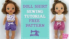 two dolls are shown with the text doll shirt sewing pattern