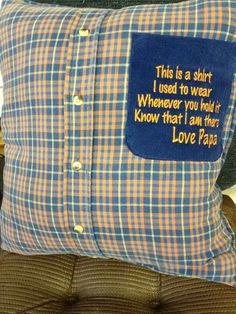 a pillow with a message on it that reads memory keeps pillows created from clothing