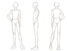 three different views of a person's body in various poses, from front to back