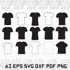 t - shirt silhouettes for photoshopped and cut files, all in different sizes