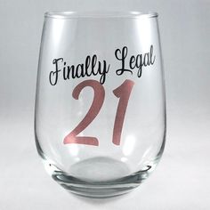 a wine glass with the number 21 printed on it