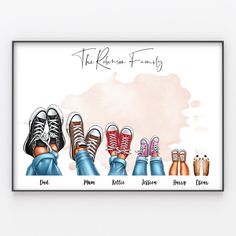 a poster with four pairs of shoes in different colors