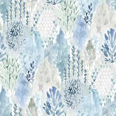 blue and green watercolor floral wallpaper with an abstract design on the back ground