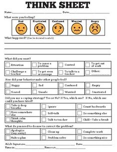 a printable sheet with three different emoticions and the words think sheet on it