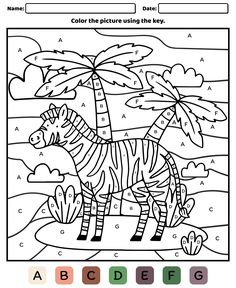 a coloring page with the letter e and an image of a zebra