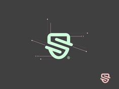 the letter s is made up of lines and dots on a dark background with pink letters