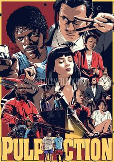 an image of the poster for pulp fiction film, which features actors from different films