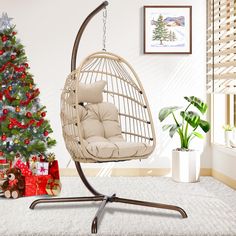 PRICES MAY VARY. Sturdy and Comfortable: The pole and base are made of 2.5 mm thickened powder-coated steel pipe, the swing chair is wrapped with all-weather proof premium PE rattan,ensuring stability and longevity, Supports up to 350 lbs Generous Seating Space: This hanging egg chair features overall dimensions of 38''L x 41''W x 78''H, with seat dimensions of 29.2''L x 25.6''W x 42.5''H. It offers generous seating space, while remaining suitable for most indoor and outdoor settings Meticulously Designed Details: Our swing chair can swing smoothly, because it features a 304 stainless steel hook, durable hardware accessories, a 4-point support system, and a thickened cushion, every detail is tested repeatedly and meticulously designed details Decorate Your Dream Space: This swing egg chair Cute Balcony, Small Sunroom Ideas, Indoor Hanging Chair, Small Sunroom, Balcony Chairs, Hammock Stands, Basket Chair, Hanging Egg Chair, Hanging Chair Outdoor