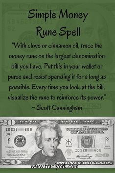 a money bill with the words simple money rune spell on it and an image of a