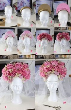 the steps to make a flower crown for a bride's headdress is shown