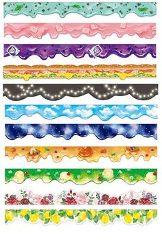 a set of colorful ribbons with stars and clouds on them