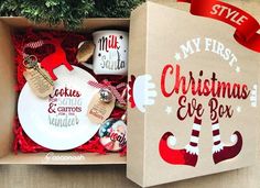 a christmas eve box with personalized items in it