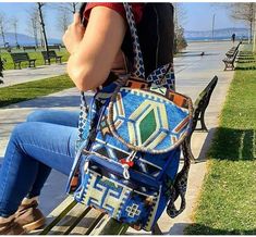 This handwoven authentic Night Blue backpack is %100 hand made. The bag has a unique motif and a beautiful color scheme. Motifs of our bags have different meanings that came from ancient times. Ancient people in Anatolia use different handwoven rugs - carpets kilims at home as a charm to expect wellness.  Nowadays, We use motifs of kilim for fashion and help to give charms people to bring wellness. This motif has a green diamond shape eye in the middle. It means to make owner  popular in society Handmade Multicolor Standard Backpack, Handmade Multicolor Travel Backpack, Casual Handmade Rectangular Backpack, Artisan Backpack For Daily Use, Handmade Rectangular Outdoor Bag, Bohemian Handmade Travel Backpack, Casual Multicolor Handmade Backpack, Handmade Multicolor Casual Backpack, Bohemian Handmade Backpack For Travel