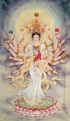 an image of a woman sitting on top of a lotus with her hands in the air