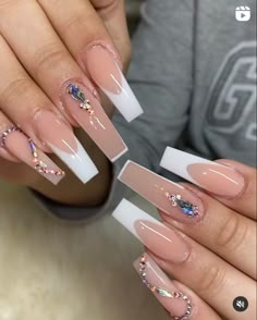 Medium Length Nails With Rhinestones, Fall Acrylic Nails, Simple Gel Nails