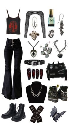 goth maximalist emo alternative alt fishnets jewelry dark collage 2000s Goth Fashion, Dark Collage, Summer Goth Outfits, Maximalist Outfit, Y2k Goth Outfits, Outfits 2000s, Outfit Collage