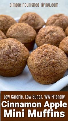 cinnamon apple mini muffins on a plate with the title low calorie, low sugar, w friendly