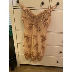 Bought This On Poshmark, But Unfortunately It’s Too Big For Me. It Has Beautiful Detail And Sits At Knee Length. New With Tags. Fancyqube Is The Brand Name. Gold Embellished Dress With Spaghetti Straps, Gold Embellished Dress, Aesthetic Lookbook, Strapless Beaded Dress, Diesel Dresses, Off White Lace Dress, Embellished Cocktail Dress, Flower Maxi Dress, Textured Skirt