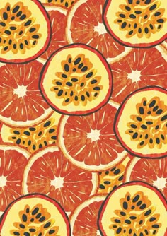 an orange and grapefruit pattern is shown in red, yellow and black colors