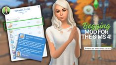 an animated image of a woman holding her hand up to her chest, with the text beginning mod for the sims 4