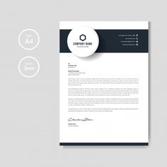 a letterhead and business card mock up on top of a gray background with the company name