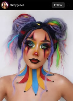 Jester Makeup, Circus Makeup, Scary Clown Makeup, Halloween Makeup Ideas, Halloween Makeup Pretty, Cool Halloween Makeup