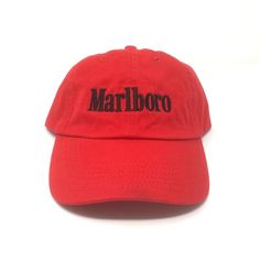 Marlboro Dad Hat Adjustable Cotton Red Black Embroidered Logo New Without Tags Ships Next Business Day. Red Logo Design, Men's Baseball Cap, Cap Mens, Logo New, Baseball Caps Mens, Strapback Hats, Red Logo, Red Hats, Dad Hat