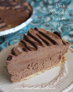 a slice of chocolate cream pie on a plate