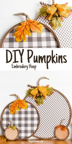 4 embroidery hoop pumpkins with fall leaves sitting on a wood mantel September Craft Ideas For Adults, Super Saturday Craft Ideas, Fall Home Decor Crafts, Fall Workshop Ideas, Cute Halloween Crafts For Adults, Easy Pumpkin Crafts For Adults, Fabric Fall Crafts, Fall Group Crafts For Adults, Fall Crafts For Adults Home Decor