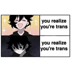 two anime characters with caption that reads, you reallize you're transs