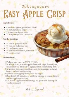 an apple crisp recipe with ice cream on top