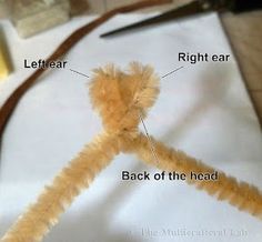 the parts of a teddy bear that are attached to a piece of cloth with scissors