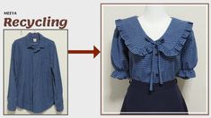 a woman's blue shirt with ruffles on it