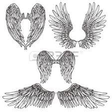 four angel wings with different shapes and sizes