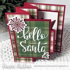 three cards with the words hello santa on them