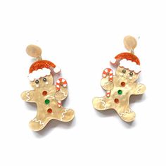 2024 New Wearing Christmas Hat Gingerbread Man Earrings For Women Xmas Gingersnap with a crutch Man Earrings, Crutches, Earring Gift, Ginger Snaps, Men Earrings, Christmas Hat, Gingerbread Man, Earring Gifts, Earrings For Women