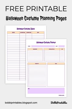 the free printable halloween costume planning pages