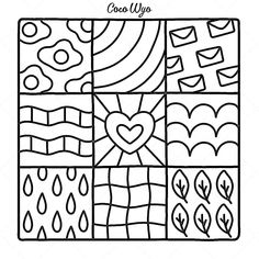 a coloring page with different patterns and colors for kids to color on, including raindrops