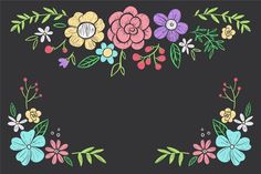 an embroidery pattern with flowers and leaves on a black background stock photo - budget conscious