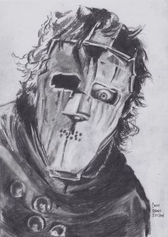 a drawing of a man wearing a mask