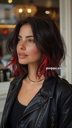 #Hair_Color_Ideas_Dirty_Blonde #Hair_Color_Ideas_Easy_To_Maintain #Hair_Color_Ideas_Extensions #Hair_Color_Ideas_Emo #Hair_Color_Ideas_Ends #Hair_Color_Ideas_Exotic #Hair_Color_Ideas_Blue_Eyes #Hair_Color_Ideas_Green_Eyes #Hair_Color_Ideas_Hazel_Eyes #Hair_Color_Ideas_F Red Hair Color On Short Hair, Highlight For Short Black Hair, Short Hair With Red Tips, Block Highlights Hair, Dark Hair With Colorful Highlights, Color Block Hair Red, Black Red Hair Short, Black Short Hair With Highlights, Medium Length Haircut And Color